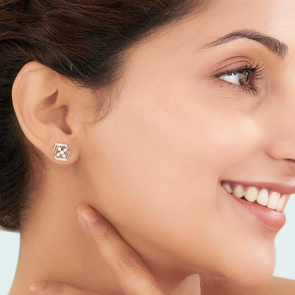 Crystal Bloom Diamond & Gold Stud Earrings for Women