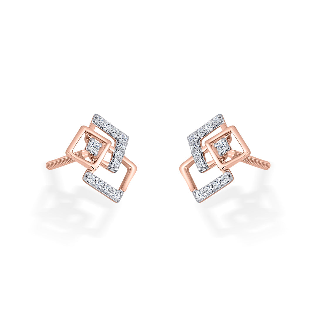 Square Spark Diamond & Gold Stud Earrings for Women