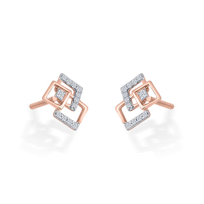 Square Spark Diamond & Gold Stud Earrings for Women