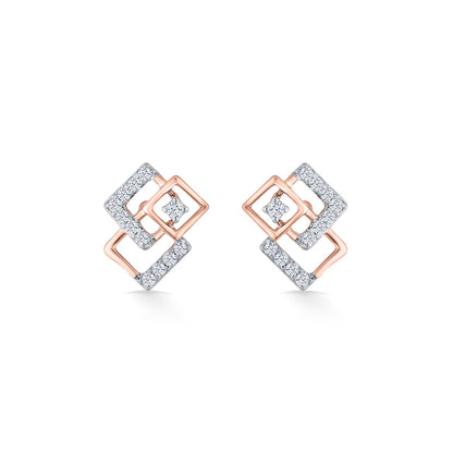 Square Spark Diamond & Gold Stud Earrings for Women