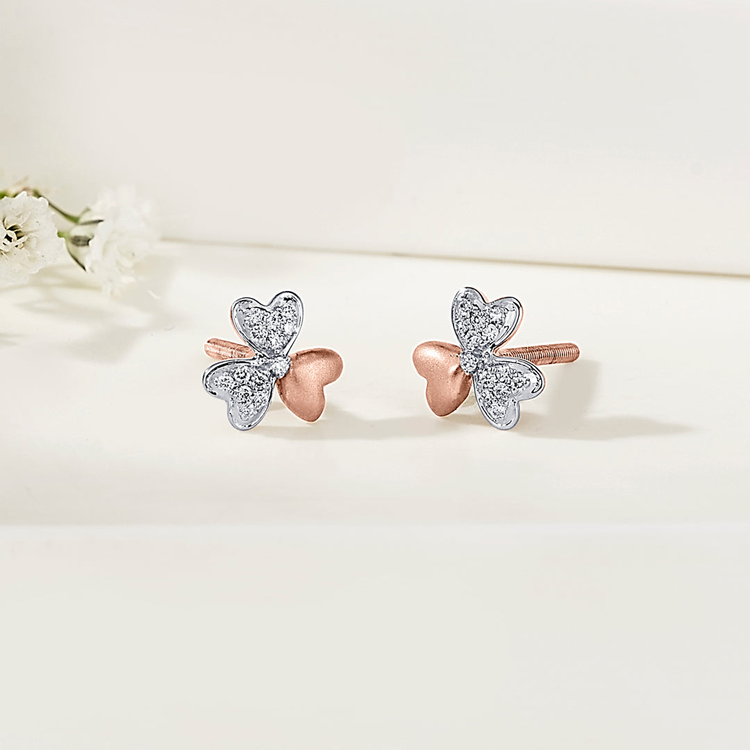 Trio Bloom Diamond & Gold Stud Earrings for Women
