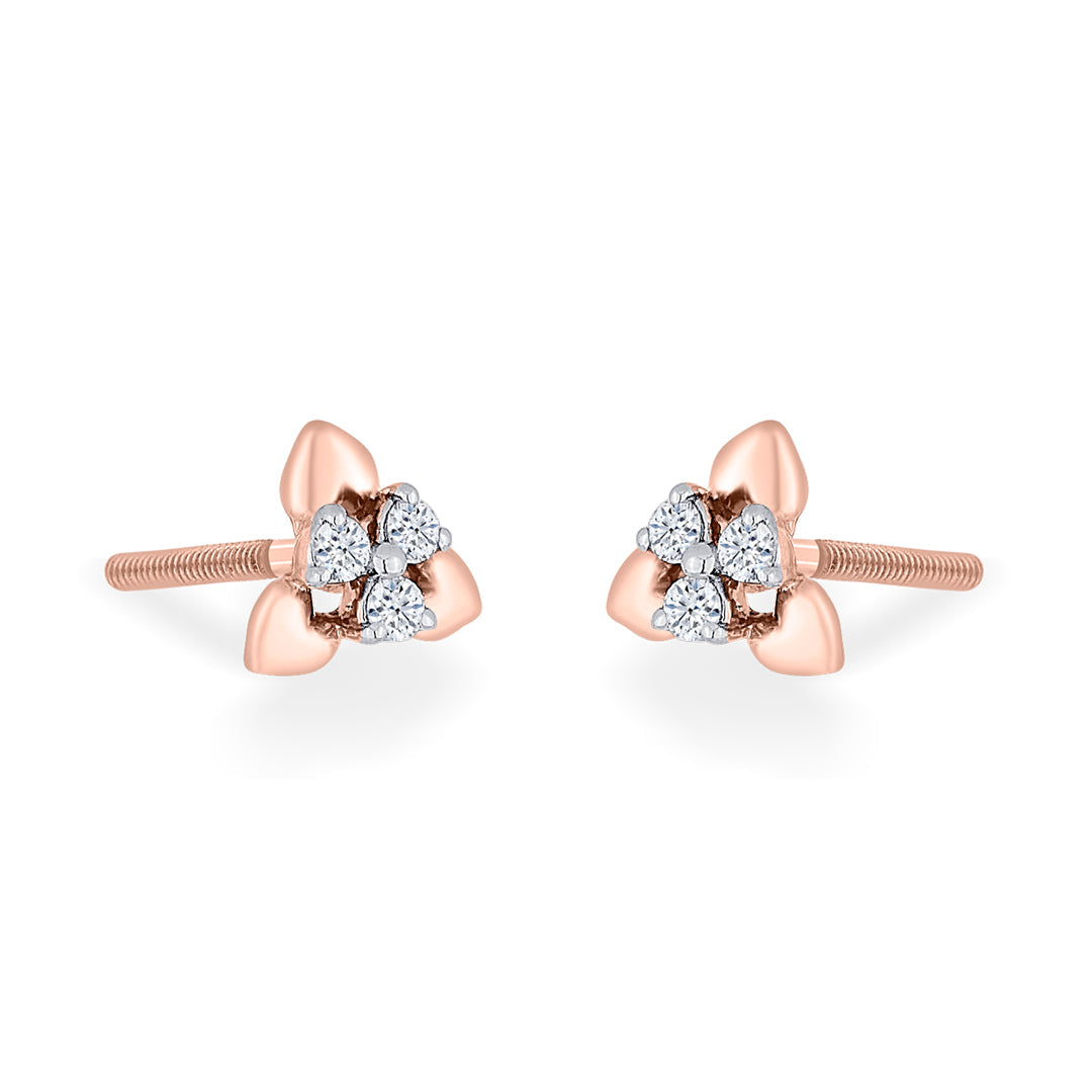 Trio Buds Diamond & Gold Stud Earrings for Women