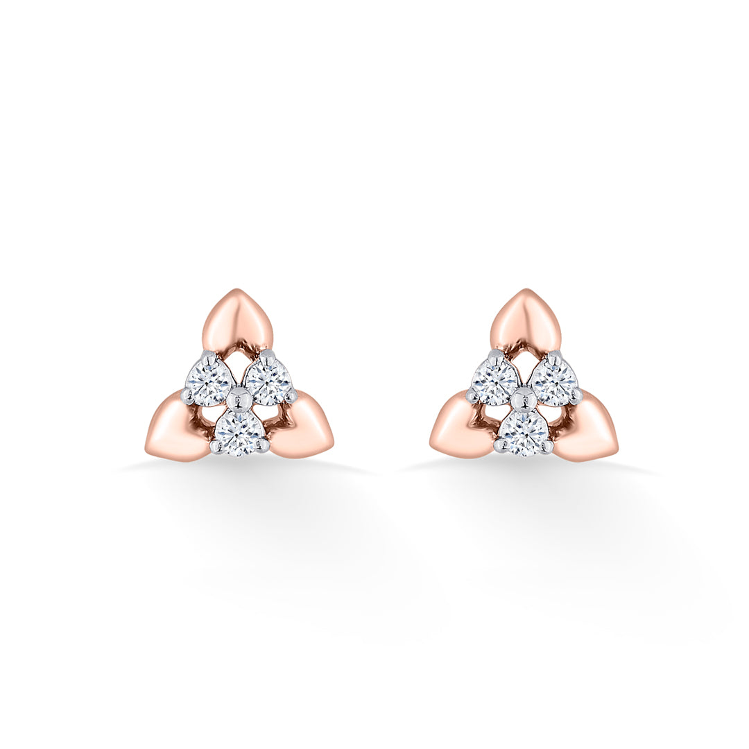 Trio Buds Diamond & Gold Stud Earrings for Women