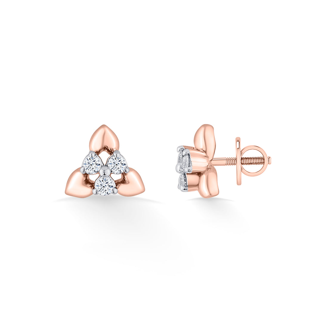 Trio Buds Diamond & Gold Stud Earrings for Women