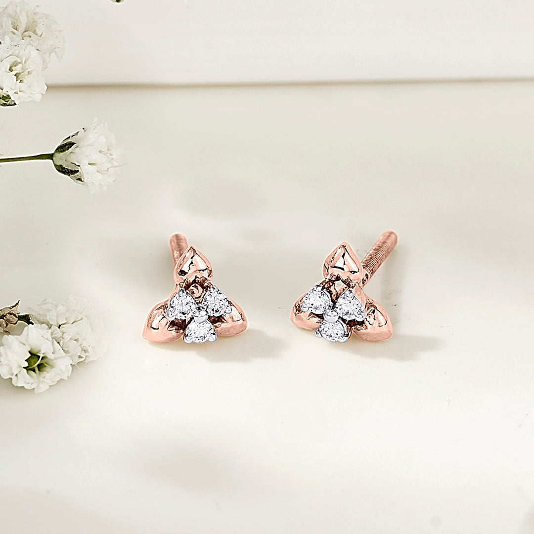 Trio Buds Diamond & Gold Stud Earrings for Women