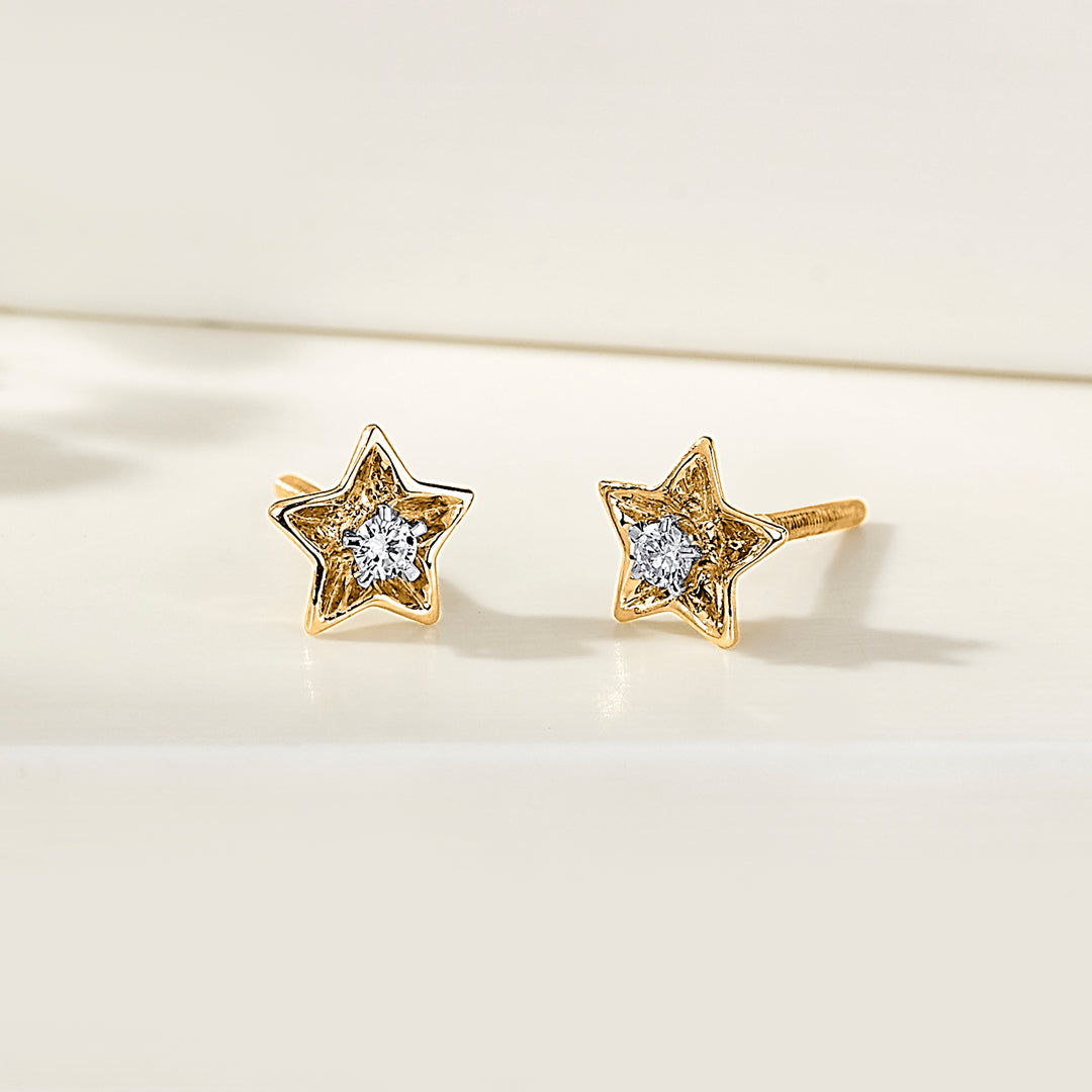 Stellar Charm Diamond & Gold Stud Earrings for Women