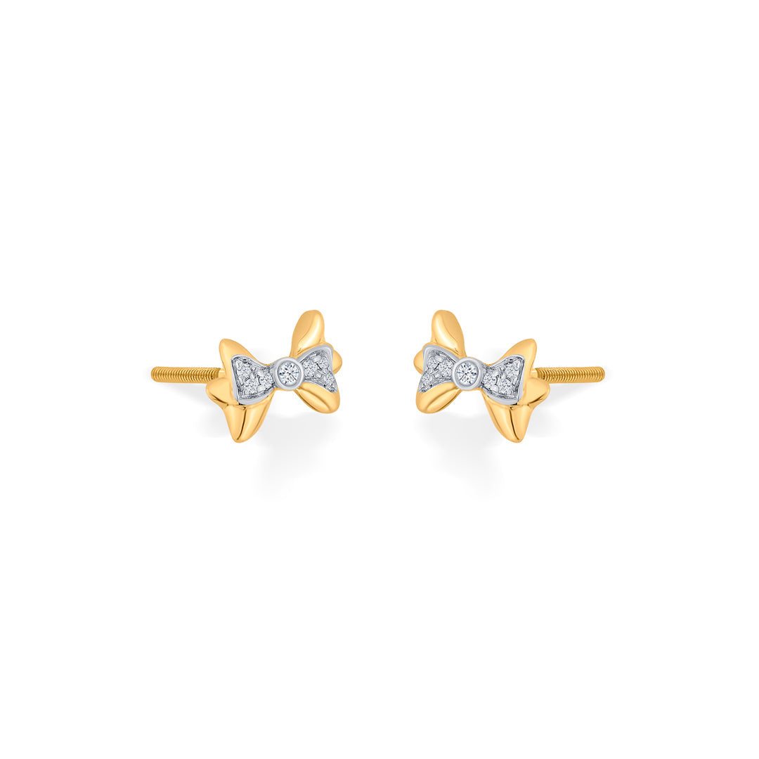 Petite Bow Diamond & Gold Stud Earrings for Women