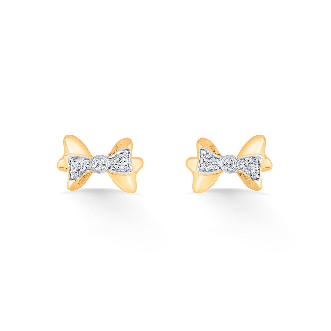 Petite Bow Diamond & Gold Stud Earrings for Women
