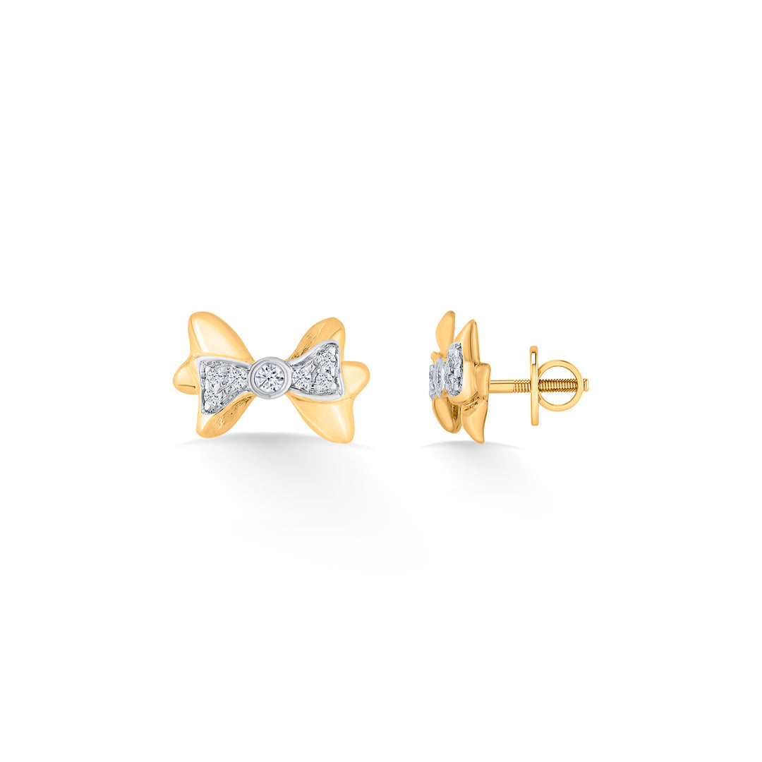 Petite Bow Diamond & Gold Stud Earrings for Women