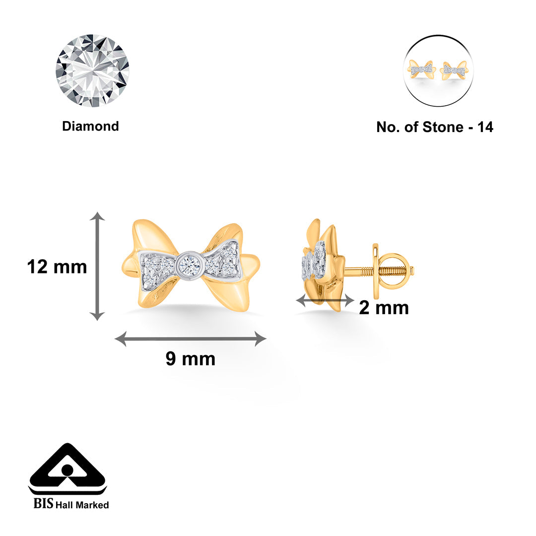 Petite Bow Diamond & Gold Stud Earrings for Women