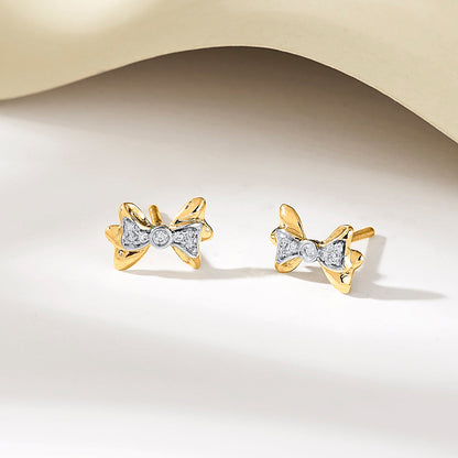 Petite Bow Diamond & Gold Stud Earrings for Women
