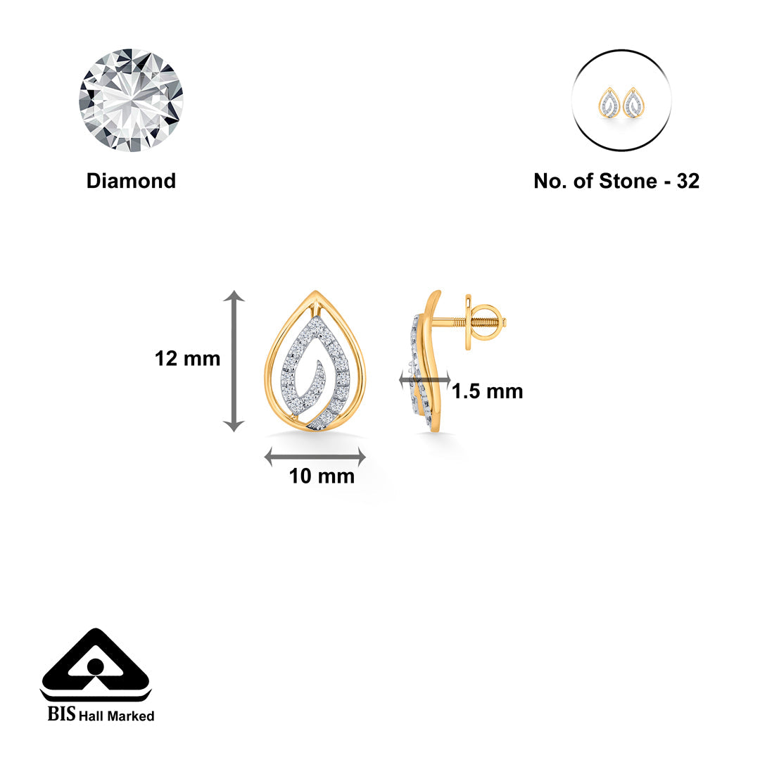 Dew Shine Diamond & Gold Stud Earrings for Women