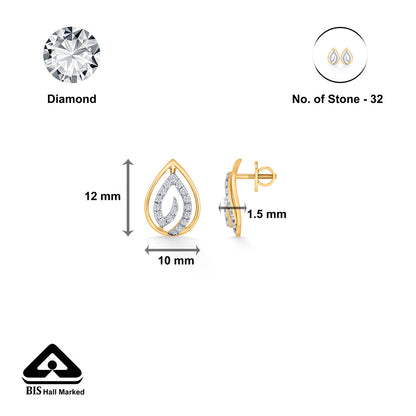 Dew Shine Diamond & Gold Stud Earrings for Women