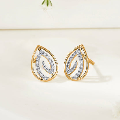 Dew Shine Diamond & Gold Stud Earrings for Women