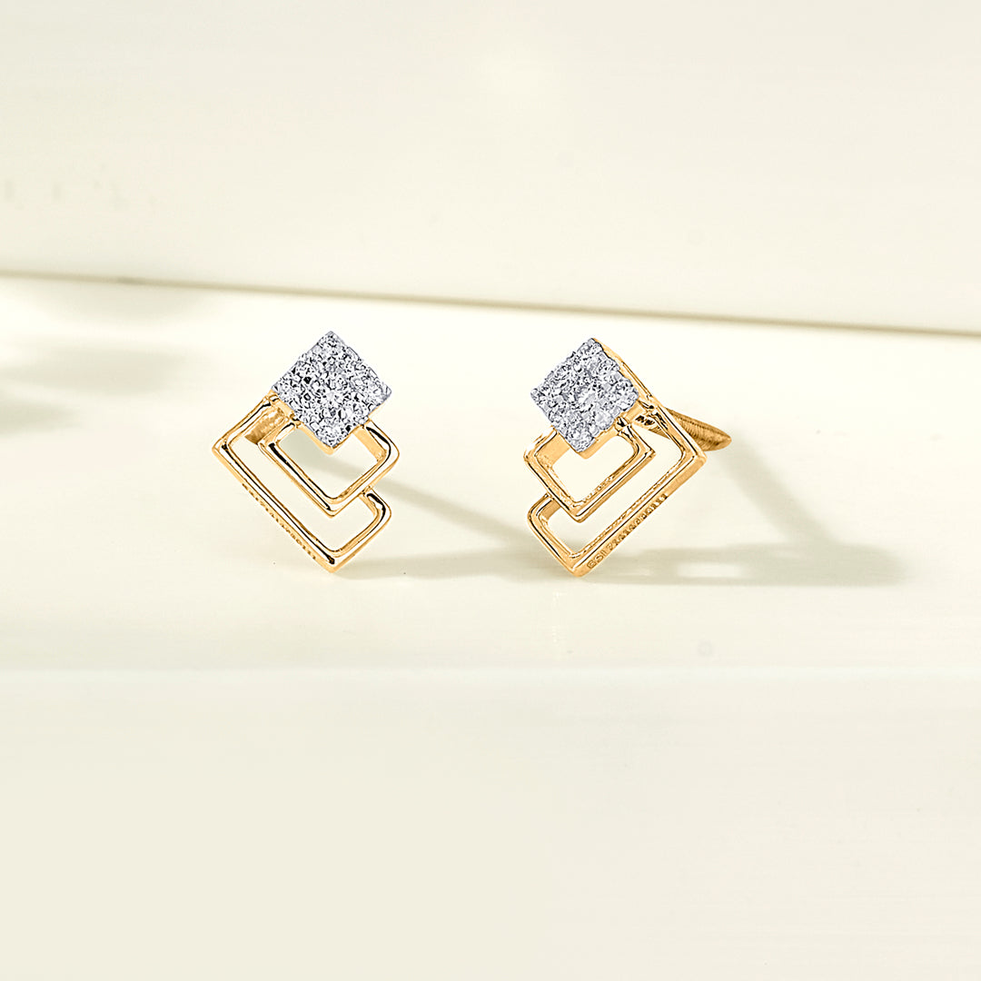 Layered Glow Diamond & Gold Stud Earrings for Women