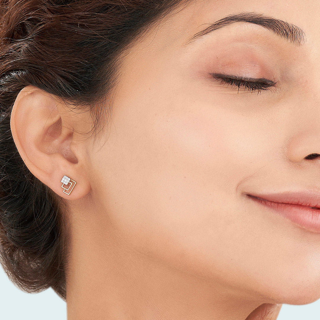 Layered Glow Diamond & Gold Stud Earrings for Women