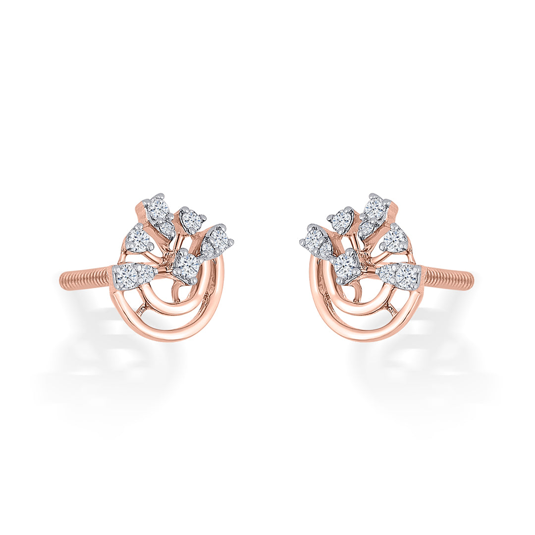 Crown Radiance Diamond & Gold Stud Earrings for Women