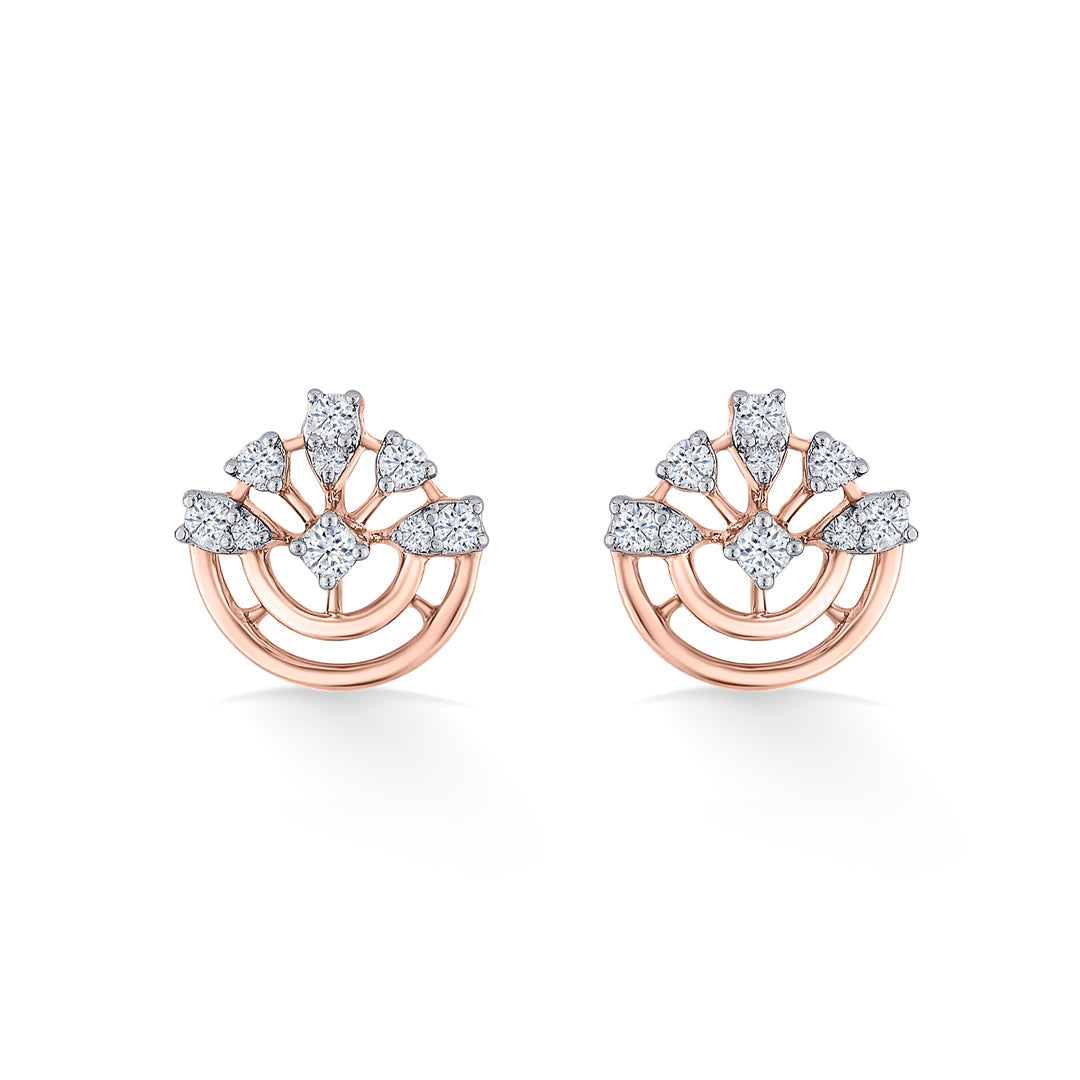 Crown Radiance Diamond & Gold Stud Earrings for Women