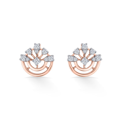 Crown Radiance Diamond & Gold Stud Earrings for Women