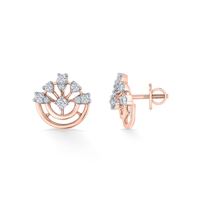 Crown Radiance Diamond & Gold Stud Earrings for Women
