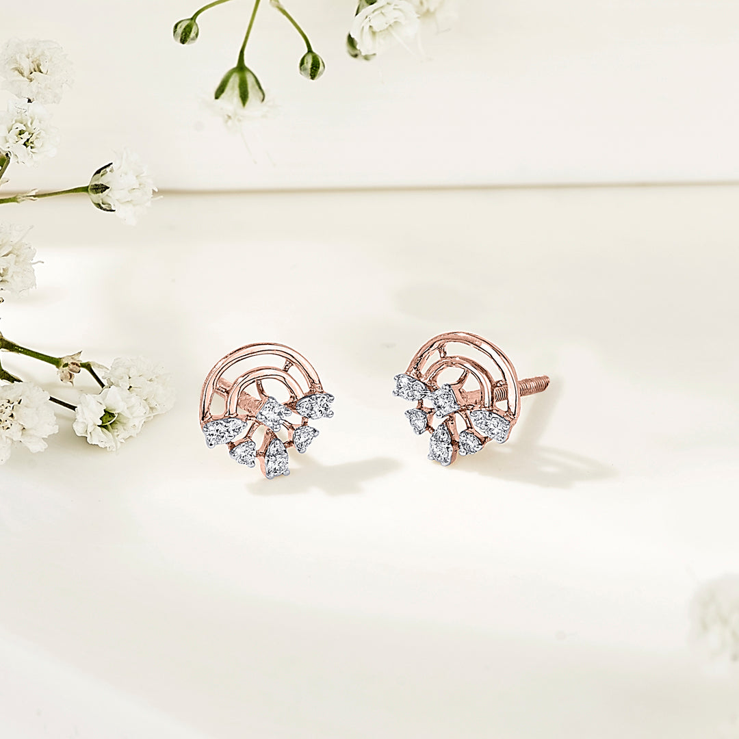 Crown Radiance Diamond & Gold Stud Earrings for Women