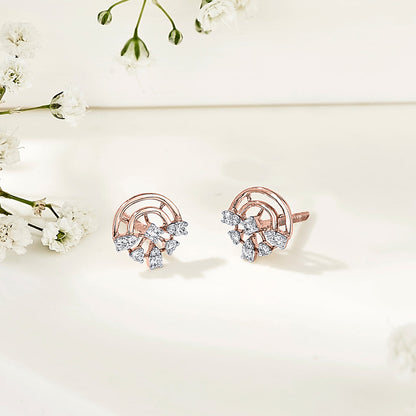 Crown Radiance Diamond & Gold Stud Earrings for Women