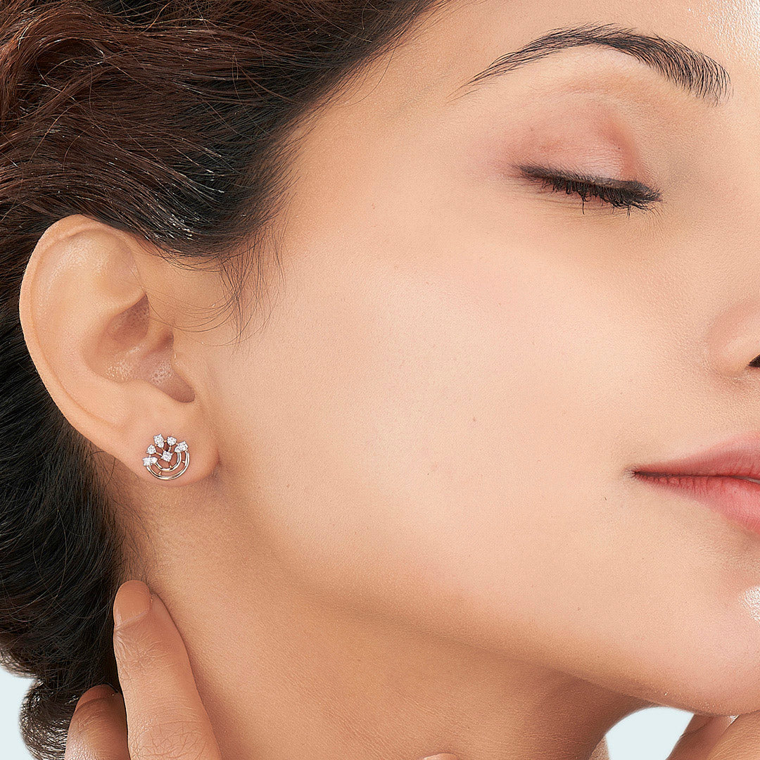 Crown Radiance Diamond & Gold Stud Earrings for Women