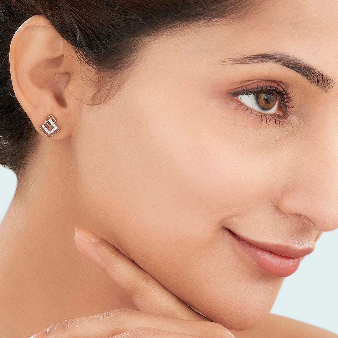 Prism Fusion Diamond & Gold Stud Earrings for Women