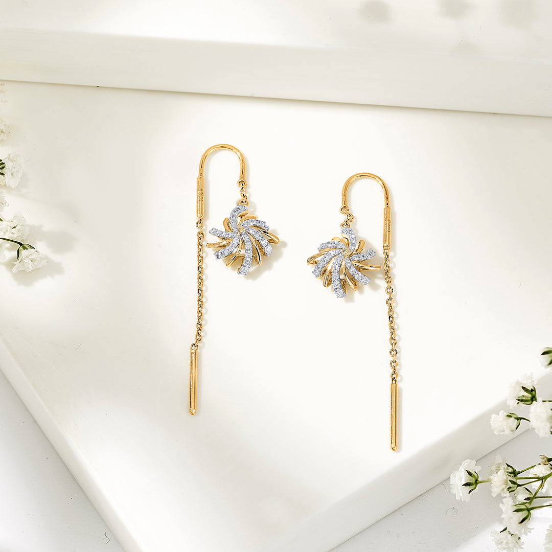 Cosmic Bloom Diamond & Gold Sui Dhaga Earrings for Women