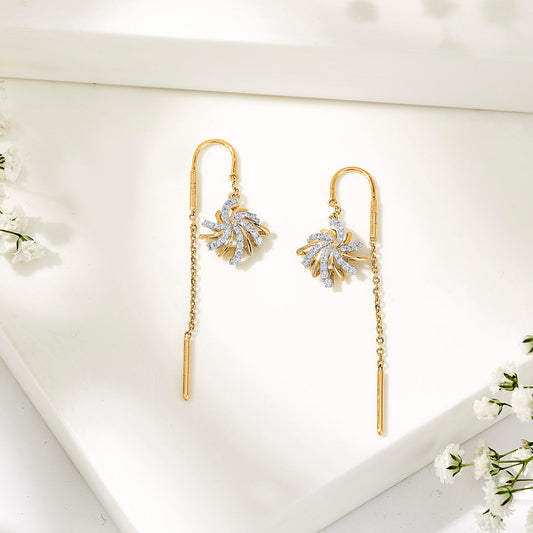 Cosmic Bloom Diamond & Gold Sui Dhaga Earrings for Women