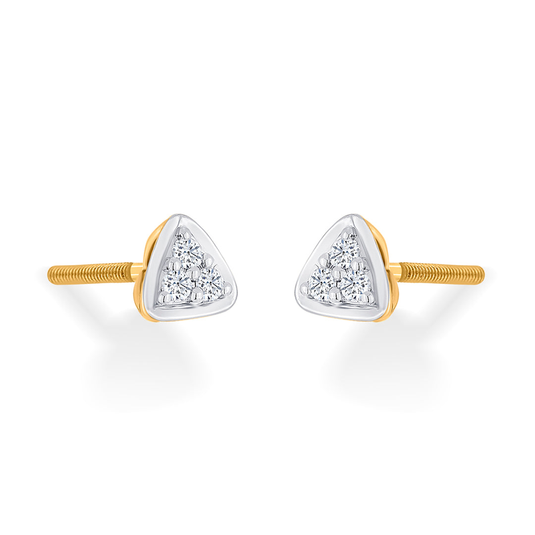 Triple Light Diamond & Gold Stud Earrings for Women