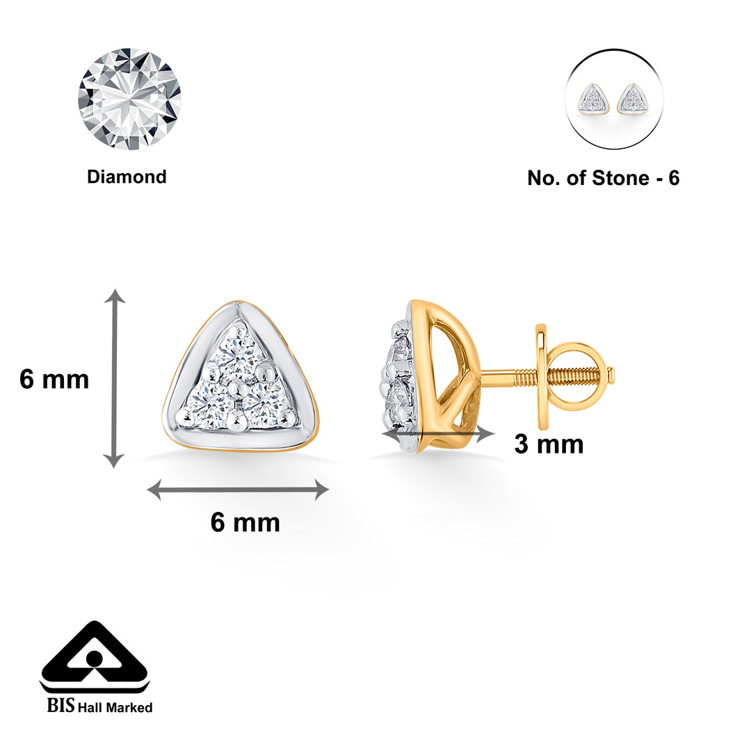 Triple Light Diamond & Gold Stud Earrings for Women