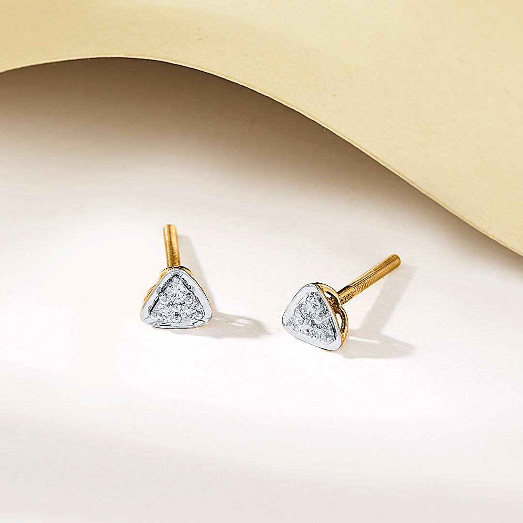 Triple Light Diamond & Gold Stud Earrings for Women