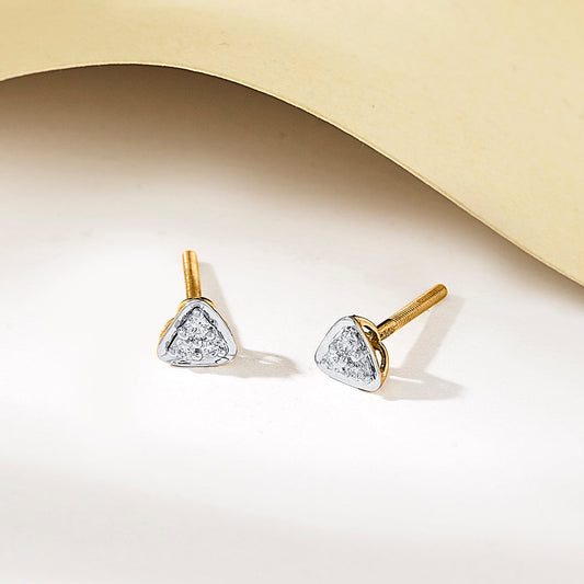 Triple Light Diamond & Gold Stud Earrings for Women
