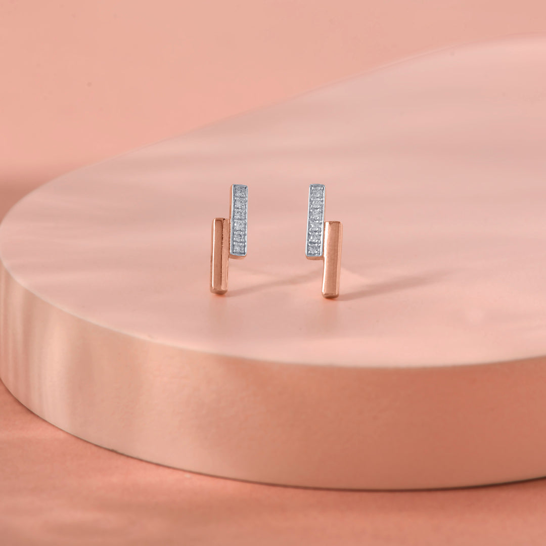 Zyric Line Diamond & Gold Stud Earrings for Women