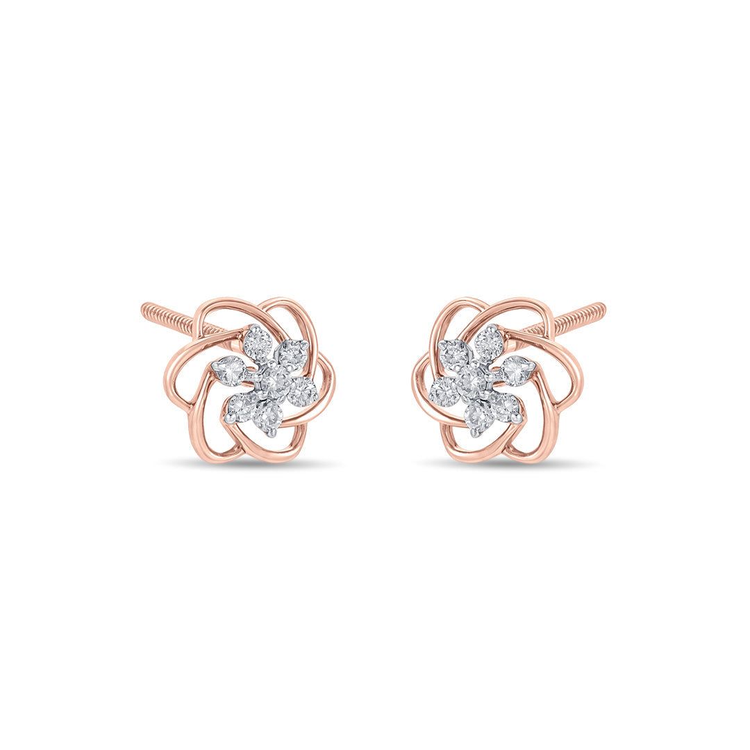 Bloomora Muse Diamond & Gold Stud Earrings for Women