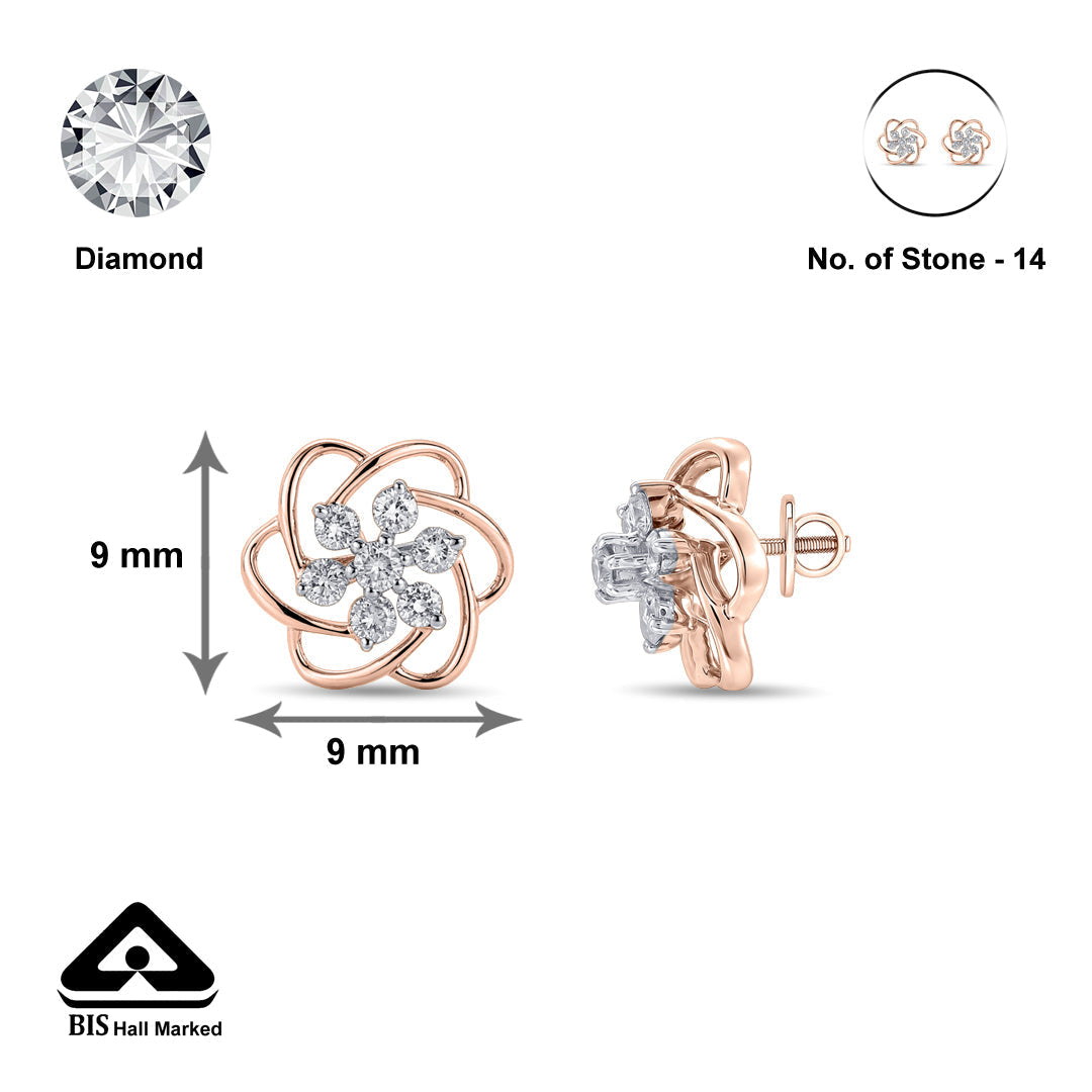 Bloomora Muse Diamond & Gold Stud Earrings for Women
