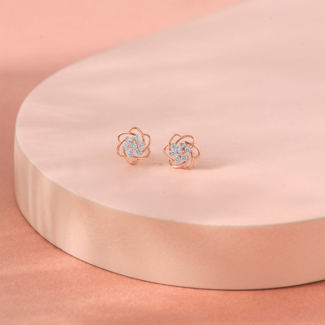 Bloomora Muse Diamond & Gold Stud Earrings for Women