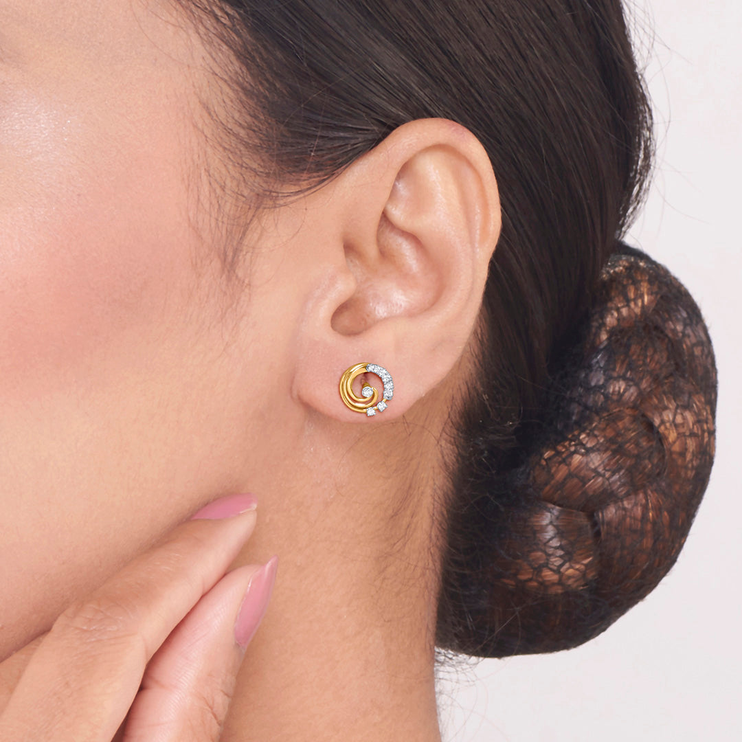 Oria Shine Diamond & Gold Stud Earrings for Women