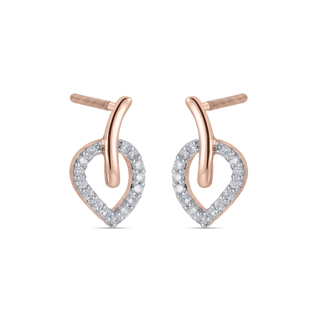 Leaf Vein Diamond & Gold Stud Earrings for Women