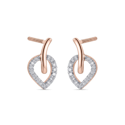 Leaf Vein Diamond & Gold Stud Earrings for Women