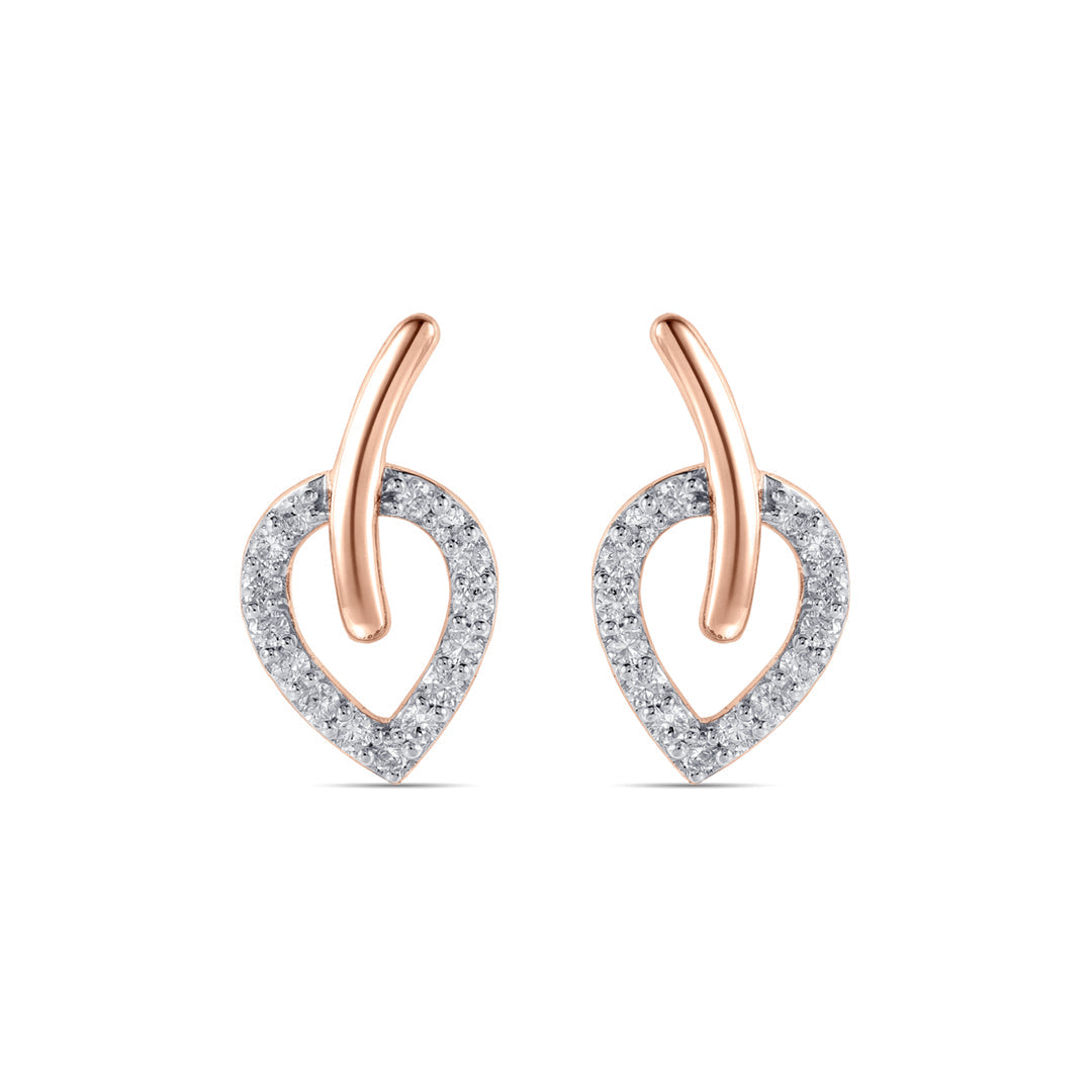 Leaf Vein Diamond & Gold Stud Earrings for Women