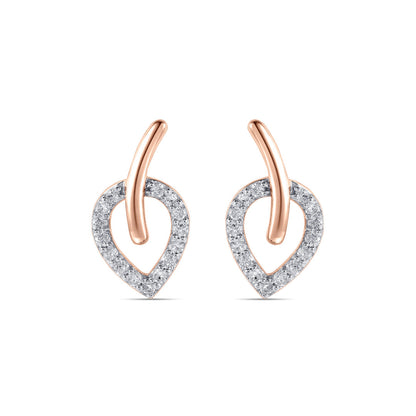 Leaf Vein Diamond & Gold Stud Earrings for Women
