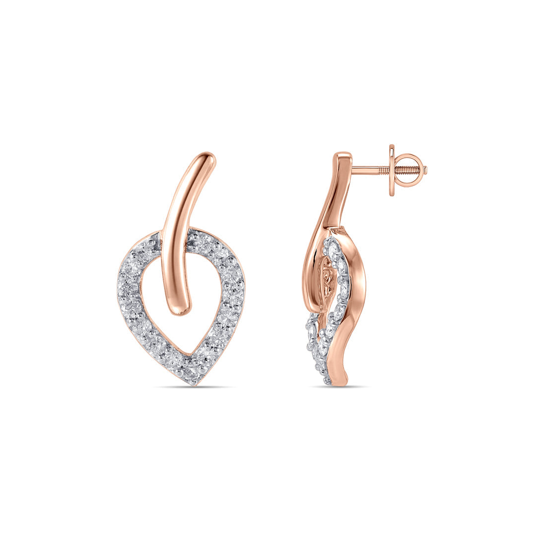 Leaf Vein Diamond & Gold Stud Earrings for Women