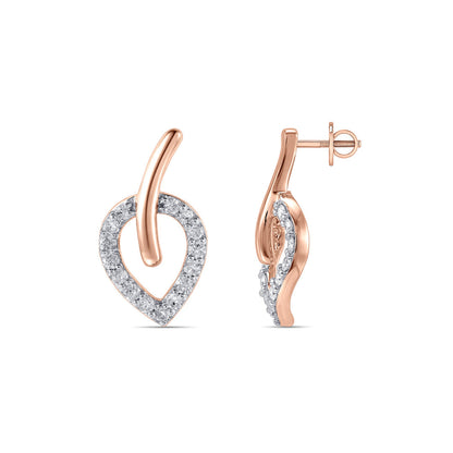 Leaf Vein Diamond & Gold Stud Earrings for Women