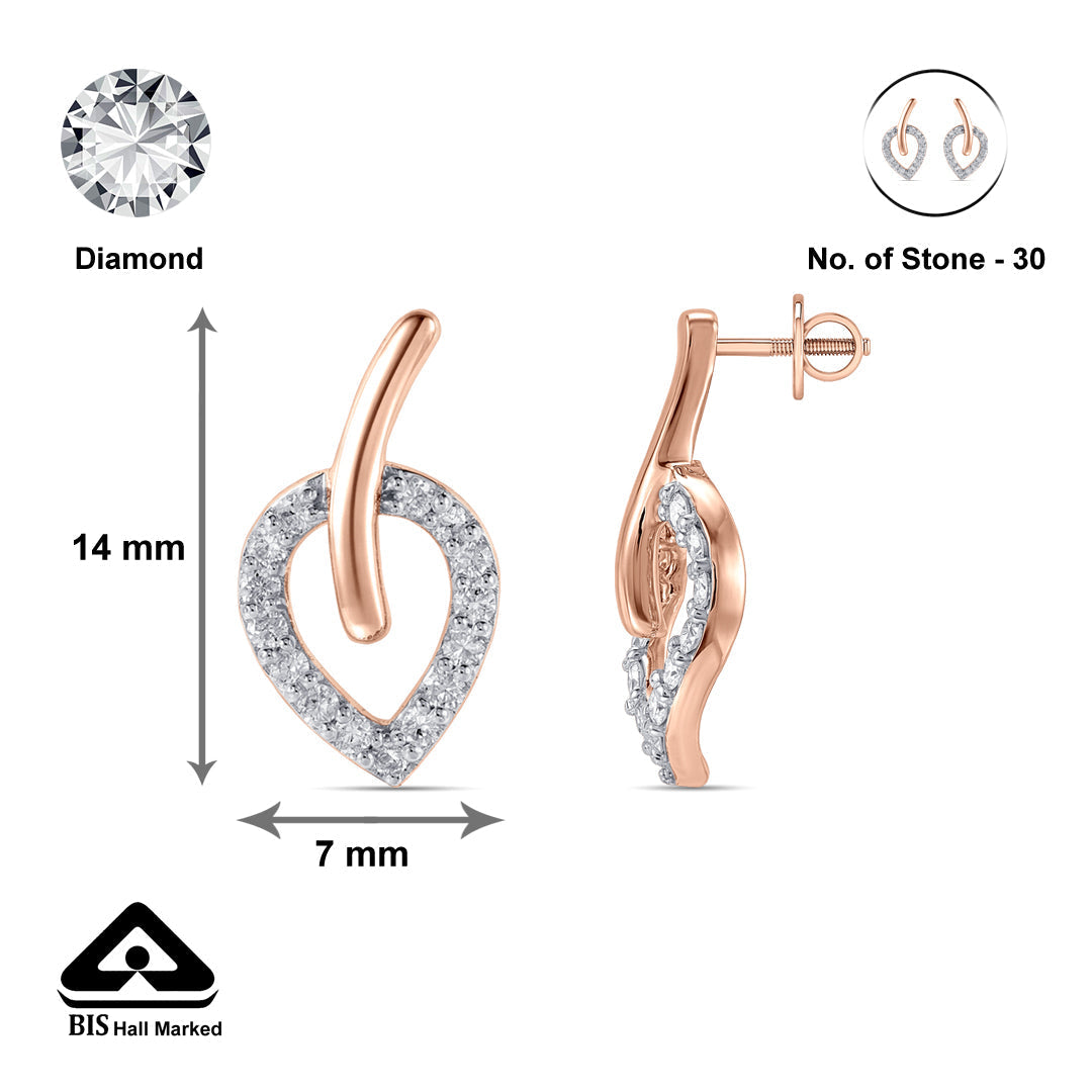 Leaf Vein Diamond & Gold Stud Earrings for Women