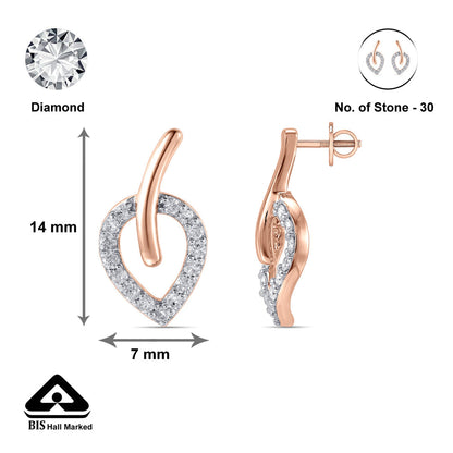 Leaf Vein Diamond & Gold Stud Earrings for Women