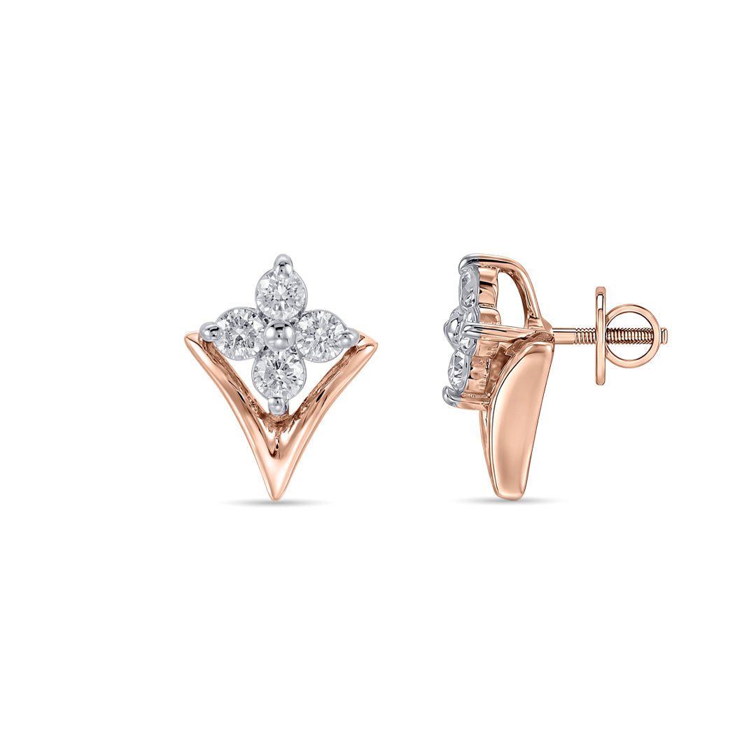 Floretta Frame Diamond & Gold Stud Earrings for Women