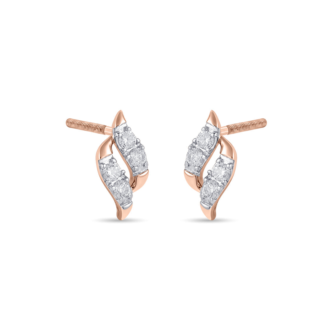 Feather Mist Diamond & Gold Stud Earrings for Women