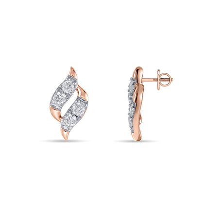 Feather Mist Diamond & Gold Stud Earrings for Women